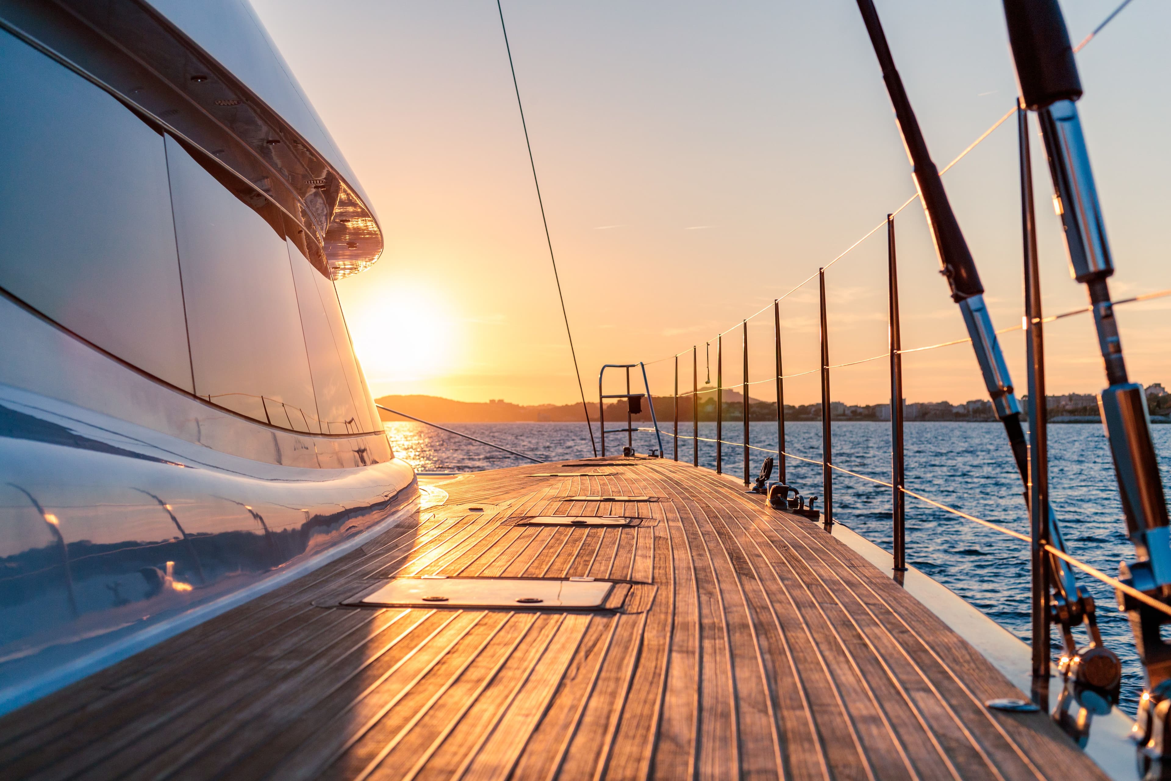 sunset large catamaran teak deck