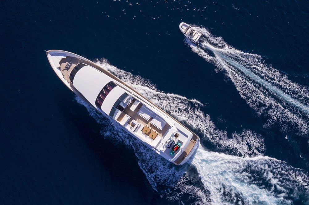 soledimare greece crewed exterior drone shot above the boat